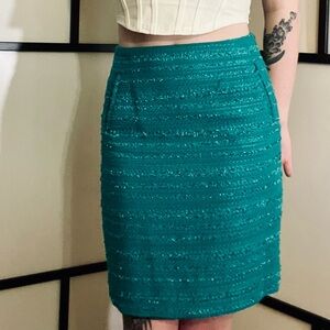 Bright Teal Tweed Pencil Above The KneeSkirt - by halogen.